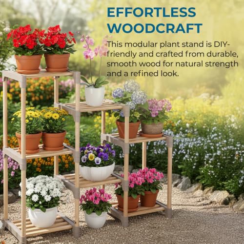 Honey-Can-Do 7-Tier Natural Wood Plant Stand | Home Organization - Image 6