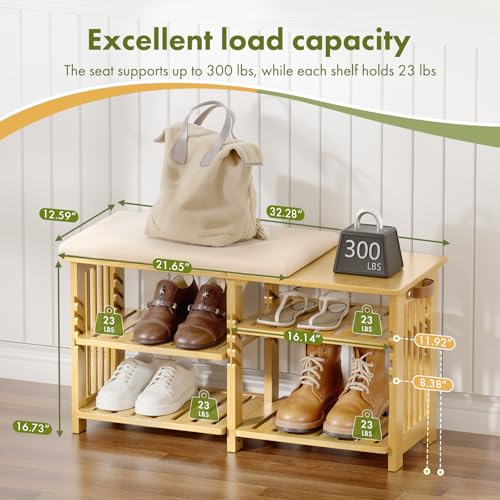 Bamboo Shoe Rack Bench, 3-Tier Shoe Bench Height Adjustable - Image 3