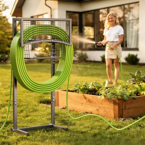 Garden Hose Holder Freestanding with Storage Basket, Holds - Image 3