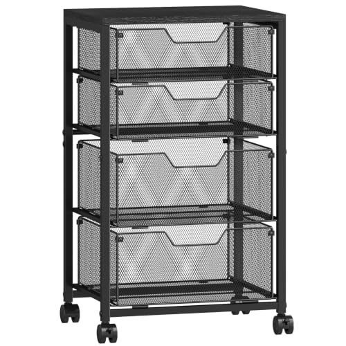 Rolling Cart with Drawers, 4 Drawers Storage Cart, Black - Image 2