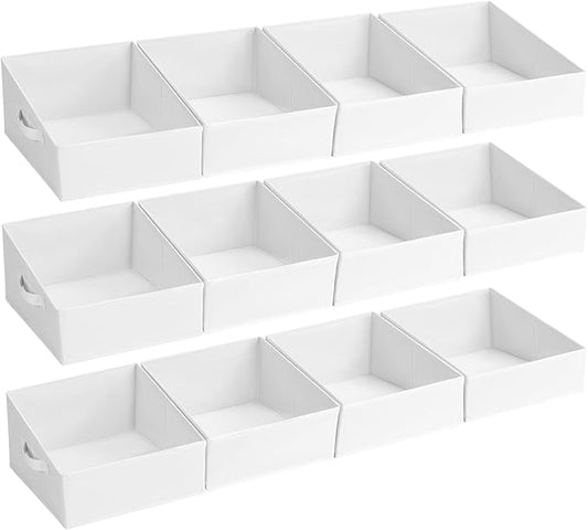DIMJ Closet Storage Bins 12 Pack - Fabric Storage Baskets for Shelves, Collapsible Clothes Organizer with Handles, Trapezoid Shelf Organization Storage Cubes for Purse, Toys, Books, Towel, Clothes