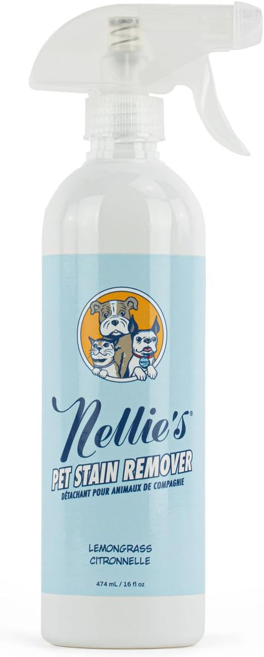 Nellie's Pet Stain & Odour Remover - Lemongrass Scented - Safe on Fabrics & Carpets - Pet-Safe & Powerful Formula - Removes Stains & Odours for a Fresher Home - Friendly Cleaner for Pet Accidents