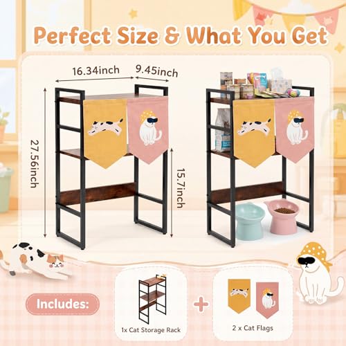 3-tier Cat Feeding Station, Cat Food Storage Shelf with Cute Flag - Image 3