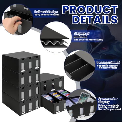6 Pack Card Storage Box Toploader,3 Drawer,Black - Image 6