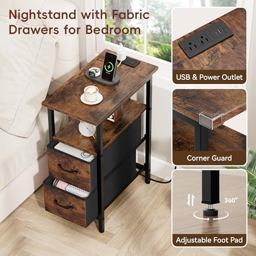 Vagusicc Nightstand with Charging Station and LED Lights, Narrow - Image 7