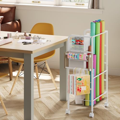 Rolling Wrapping Paper Storage Cart Organizer White - Image 6