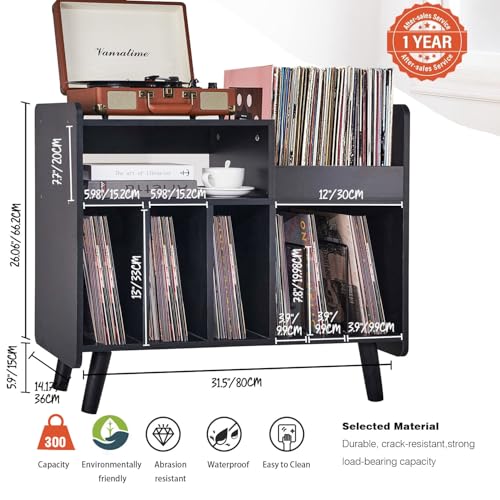 Record Player Stand, Large Record Player Table Cabinet (Black) - Image 4