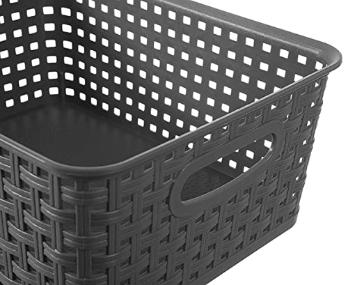 Grey Plastic Woven Storage Basket, 6-Pack Weave Gray Basket - Image 4