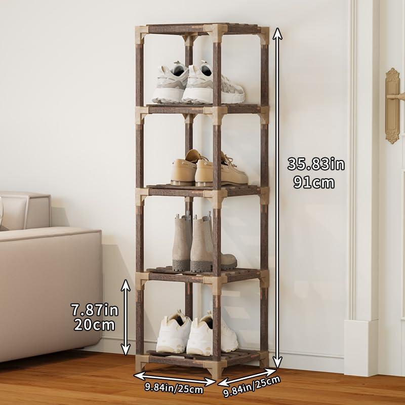Eucalyptus Wood Corner Shoe Rack For Entryway, Brown - Image 3