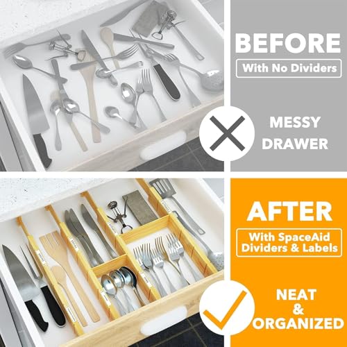 SpaceAid Bamboo Drawer Dividers with Inserts and Labels, Kitchen - Image 5