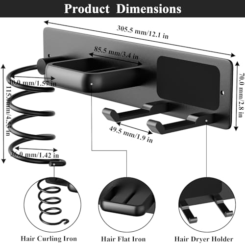 Hair Dryer Holder Wall Mount Aluminum Alloy Hot Tools Organizer - Image 3