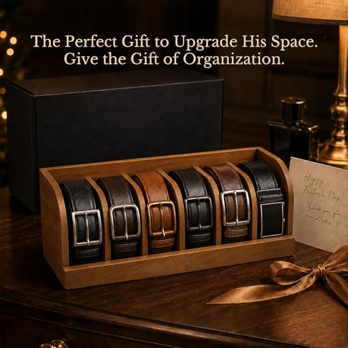 MinBoo Acacia Wood Belt Organizer Box,6 Grids Belt Rack for Closet and Drawer, Belt Storage Organizer and Displayer for Men Women - Image 7