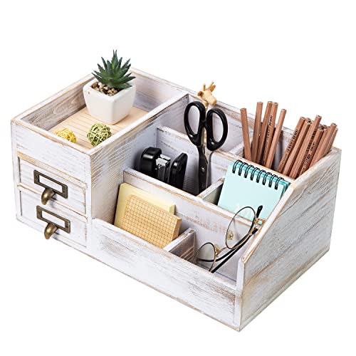 Distressed Rustic Wooden Office Desktop Organizer Shelf Tabletop - Image 2