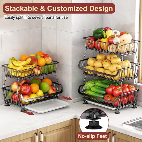 3-Tier Rolling Pantry Cart with Wheels, Stackable Wire Storage - Image 8