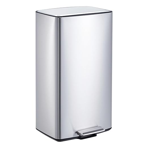 Kitchen Trash Can with Soft Close Lid & Foot Pedal, 40 Liter / 10.6 Gallon Stainless Steel Garbage Can with Odor Filter & Removable Inner Bucket, Rectangular Waste Bin for Home Kitchen Office