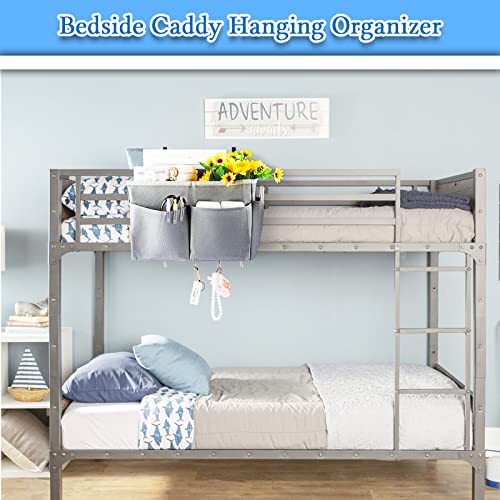 Bedside Caddy Organizer 5 Pockets and 4 Hooks for Bunk Bed Grey - Image 4
