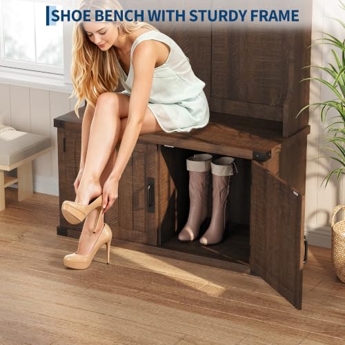Garvee 77" H Farmhouse Hall Tree with Bench & Shoe | Home Organization - Image 7