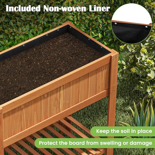 COSTWAY Raised Garden Bed, Wood Planter Box with Storage Shelf - Image 7