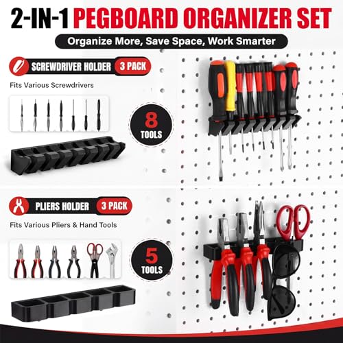 6 Pcs Pegboard Screwdriver Holder and Pliers Organizer Set, Black - Image 5