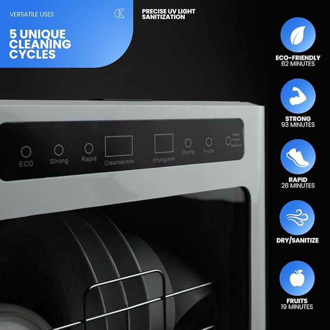 Collier Kitchen Portable Countertop Dishwasher – Compact Mini Dishwasher with 5 Wash Programs, Built-in Water Tank & Hose Connection – Space-Saving for Apartments, RVs & Small Kitchens