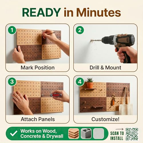 Wooden Pegboard Wall Organizer 2-Tone Kit, 4 Panels - Image 7