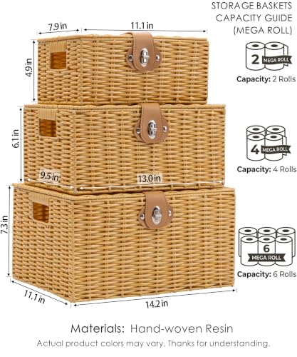 Wicker Storage Baskets with Lids, Set of 3 Decorative Storage - Image 4