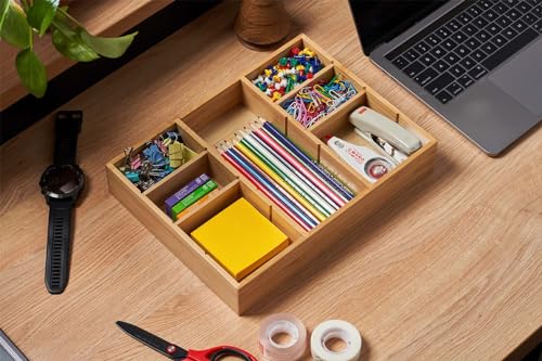 Umilife Bamboo Desk Drawer Organizer, Wood Junk Organizer Tray - Image 7