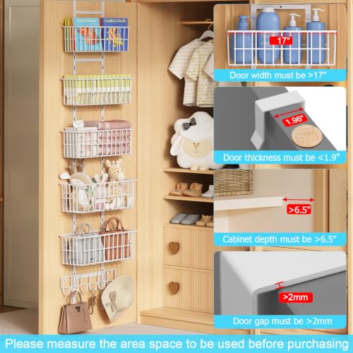 5-Basket Over-the-Door Metal Storage Organizer, White - Image 6