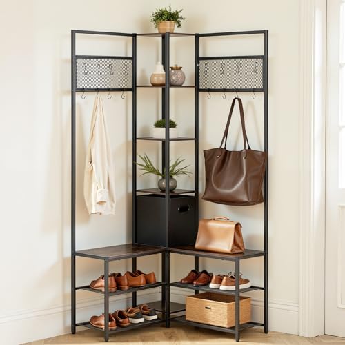 VEVOR Corner Hall Tree with Shoe Bench, 70.9 in Coat Rack - Image 2