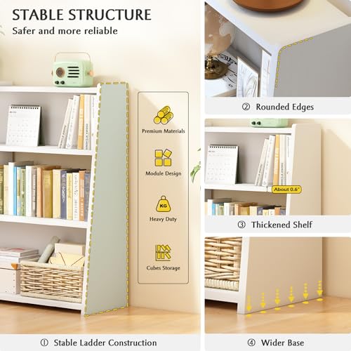 IOTXY Wooden Extendable Shelf Bookcase, 3-Tier Low Bookshelf - Image 5