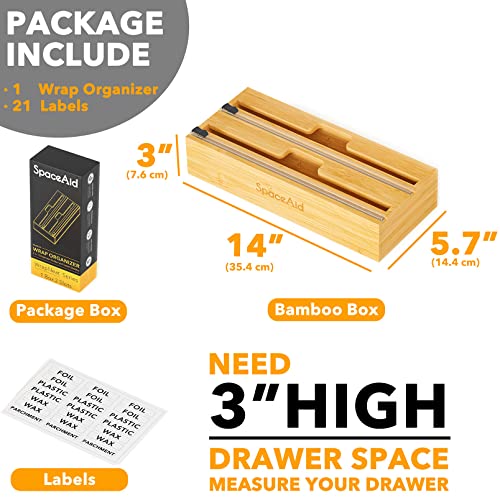 SpaceAid WrapNeat 2 in 1 Wrap Organizer with Cutter and Labels, Plastic Wrap, Aluminum Foil and Wax Bamboo Dispenser for Kitchen Storage Organization Holder for 12" Roll (Natural) - Image 5