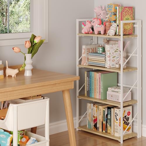 JSB No Assembly Folding Bookshelf, 4 Tier Industrial Metal - Image 3