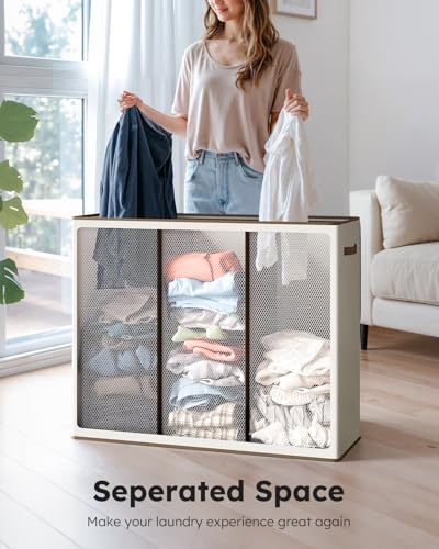 SOLEDI Large Laundry hamper 3 Section with Lid, 180L Laundry - Image 3