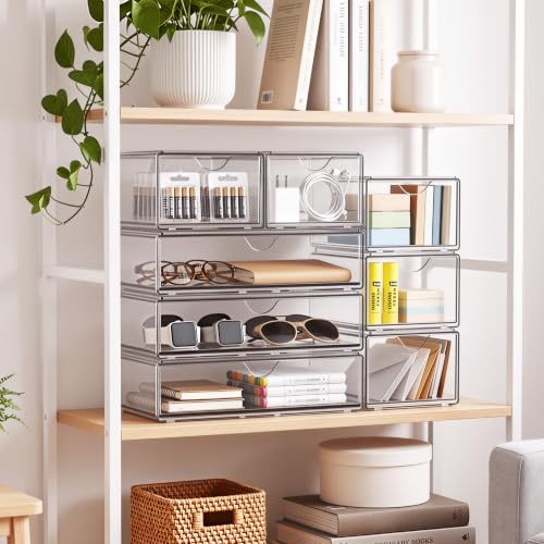 6 Pack Acrylic Stackable Storage Drawers & Boxes, Plastic - Image 6