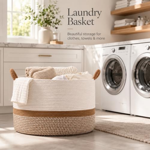 KAKAMAY Large Blanket Basket with Handles, Storage Basket - Image 6