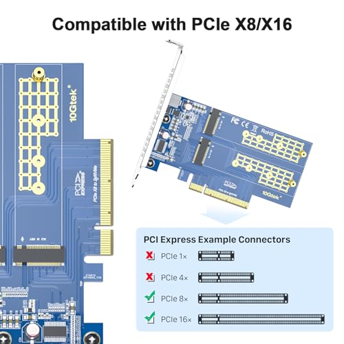 10Gtek Dual M.2 NVMe SSD Adapter Card - PCIe 3.0 x8 Slot (M-Key) - Image 3
