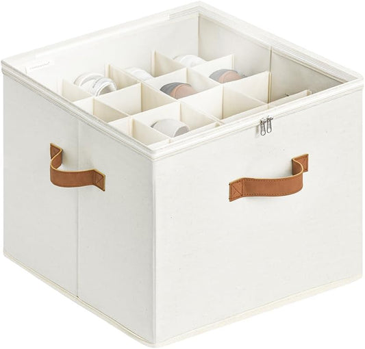 StorageWorks Shoe Organizer for Closet, Shoe Storage Cubby Containers with Adjustable Dividers and Clear Cover, Fits up to 16 Pairs, Foldable Shoe Storage Organizer Box for Closet, Entryway, Beige