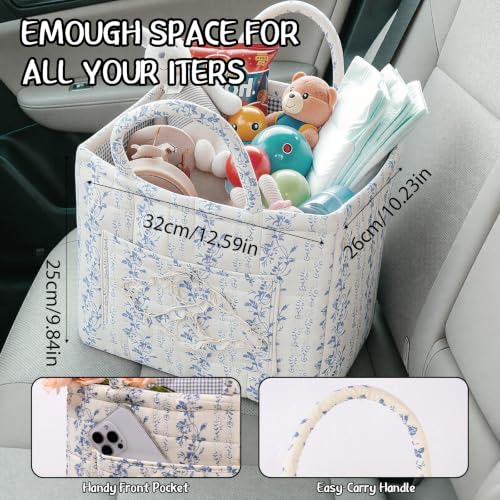 Quilted Fabric Car Storage Basket with Handles & Pocket - Image 4