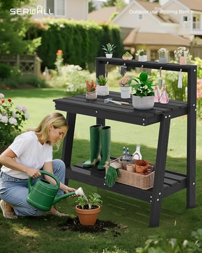 SERWALL 3-Tier Outdoor Potting Bench with Storage,Gardening Table - Image 5