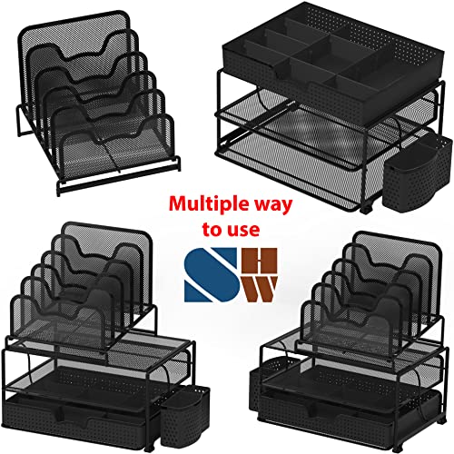 Simple Houseware Mesh Desk Organizer with Sliding Drawer, Black - Image 4