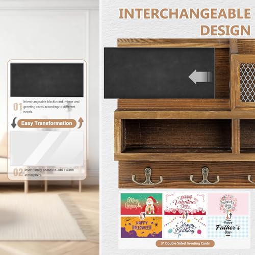 Key Holder Wall Mount, Wooden Mail and Key Organizer, Brown - Image 5