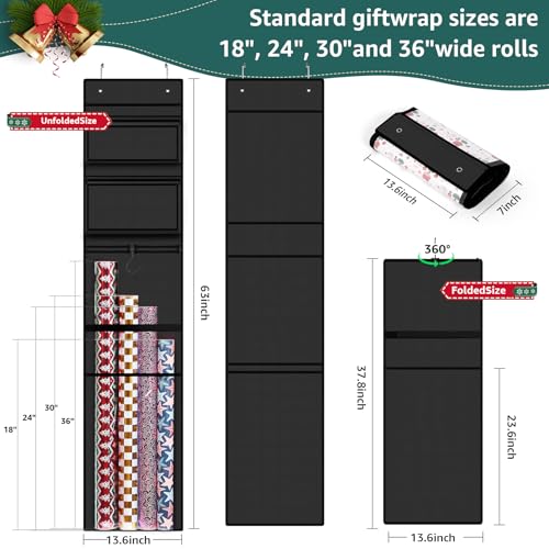 Hanging Wrapping Paper Organizer Storage, Over Door Gift - Image 3