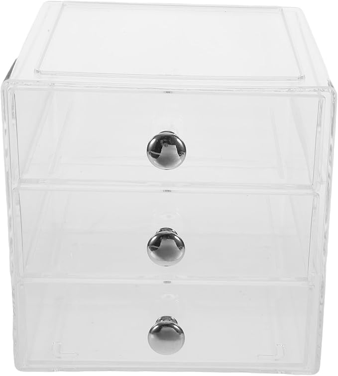 GLEAVI Clear Storage Box Organizer with Three Layers for Sundries Stackable Makeup and Jewelry Storage and Elegant Design for Hair Accessories and Skincare