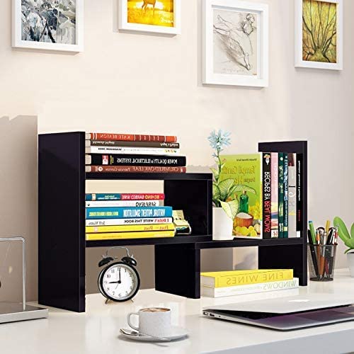 Sorfity Desktop Bookshelf Desk Storage Organizer Adjustable Wood - Image 8