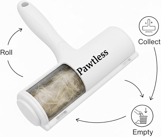 Pet Hair Remover White - Reuseable Dog & Cat Hair Remover for Furniture, Clothes, Carpet, Car interiors- Eco-Friendly Lint Roller with Self-Cleaning Chamber- No Adhesive, No Refills Needed