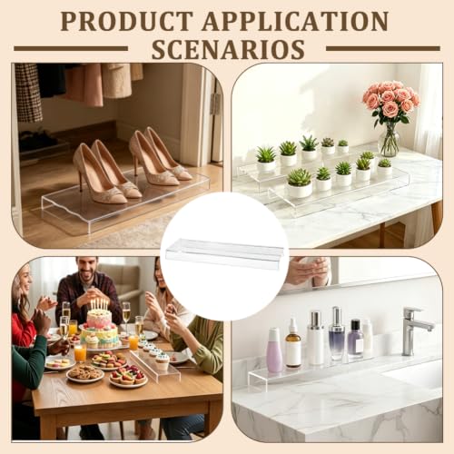 NBEADS 4 Pcs Acrylic Shelf Riser,12x3.9x1 inch Clear Display - Image 6