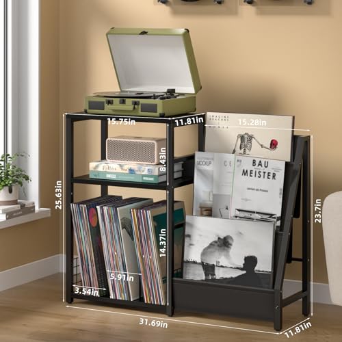 LELELINKY Black End Table,Record Player Stand with Vinyl Storage - Image 4