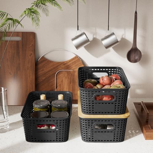 6Pcs Storage Bins with Lids, Stackable Plastic Storage Basket - Image 6