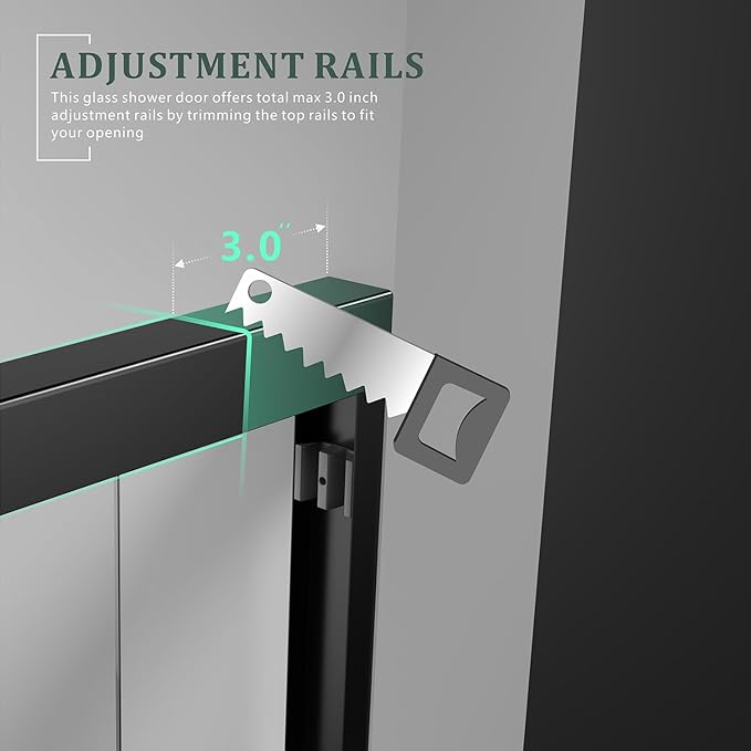 Shower Glass Door for Walk in,45"-48" W x 72" H with ANSI/SGCC Certified 1/4''(6mm) Tempered Glass Double Sliding Waterproof Design Black Stainless Steel Handles Hardware Shower Enclosure