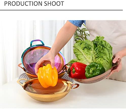 Stainless Steel Colander With Handle and Legs Drain Basket for Pasta, Spaghetti, Berry, Veggies, Fruits, Noodles, Salads, Fruit Colander Strainer Metal Rice Sieve Kitchen Utensils-Red